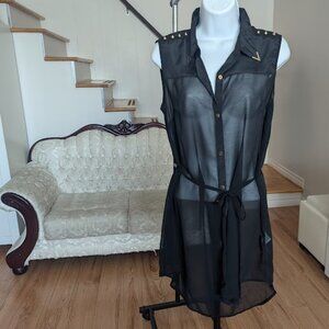 Long Sheer Black Sleeveless Blouse Size Medium NEW NWT